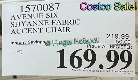 Avenue Six Shyanne Fabric Accent Chair | Costco Sale Price