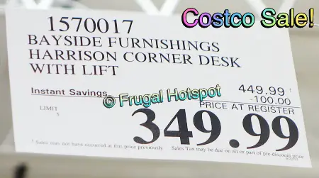 Bayside Furnishings Harrison Corner Desk with Lift by Whalen | Costco Sale Price