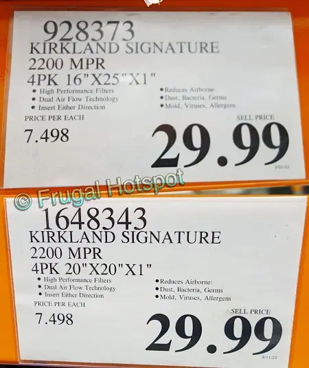 Kirkland Signature 2200 High Performance Furnace Filters | Costco Price