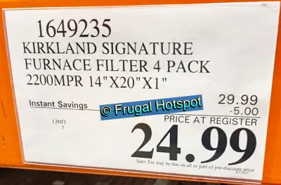 Kirkland Signature Furnace Filter 4pk | Costco Sale Price | Item 1649235
