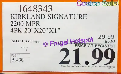 Kirkland Signature Furnace Filter | Costco Sale Price