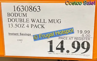 Bodum Canteen Double Wall Mug with Handle | Costco Sale Price | Item 1630863