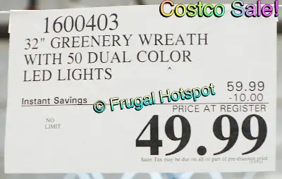 32 Greenery Wreath with 50 Dual Color LED Lights | Costco Sale Price