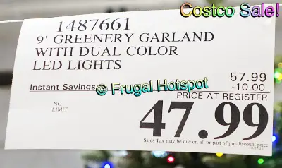 9' Greenery Garland with Dual Color LED Lights | Costco Sale Price