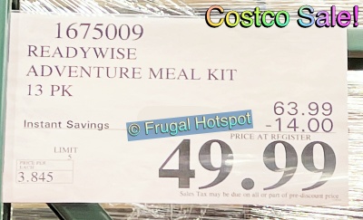 ReadyWise 13-Piece Adventure Meal Kit | Costco Sale Price