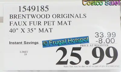Brentwood Originals Faux Fur Pet Mat | Costco Sale Price
