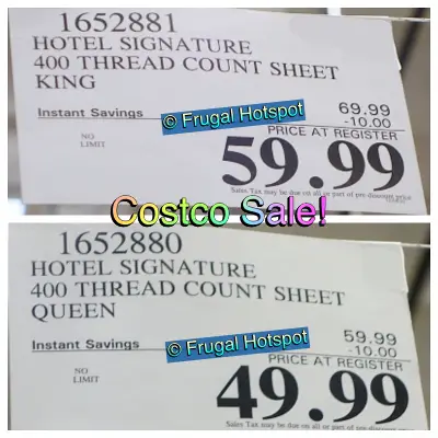 Hotel Signature 400-Thread Count Sateen Sheet Set | Costco Sale Price