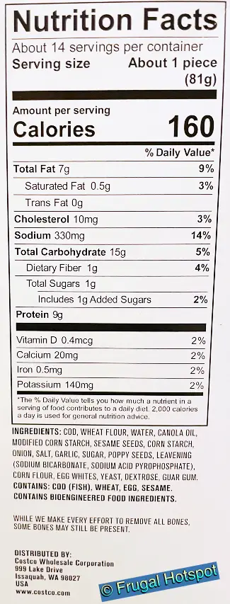 Kirkland Signature Everything Seasoning Breaded Cod | Nutrition Facts | Costco