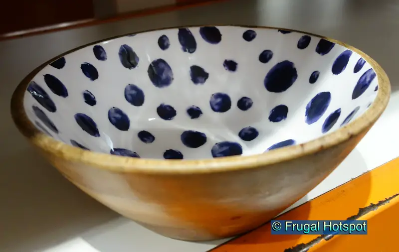Mikasa Enameled Mango Wood Salad Bowl | white with blue | Costco Display