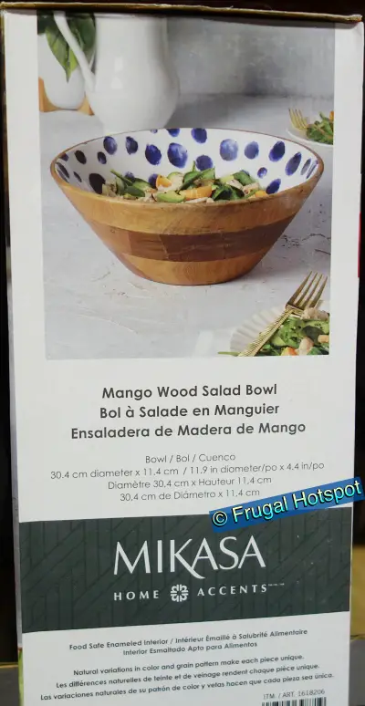 Mikasa Enameled Mango Wood Salad Bowl | white with blue | Costco