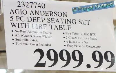 Agio Anderson 5-Piece Woven Seating Set with Fire Table | Costco Price