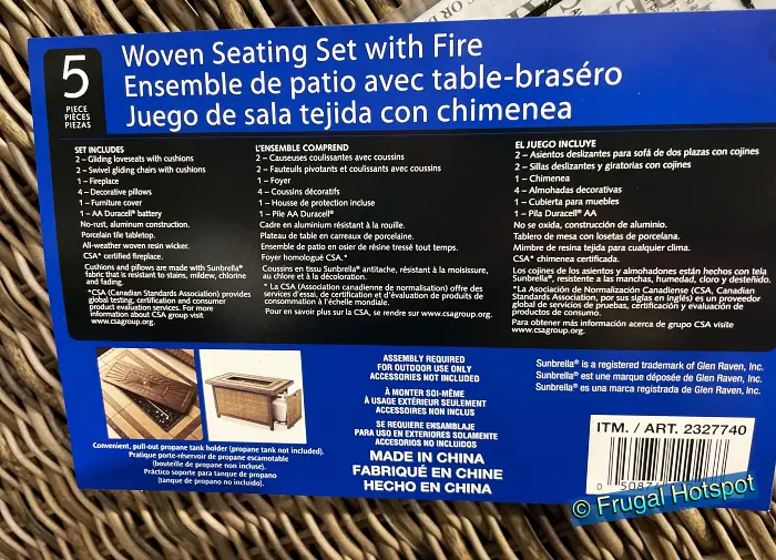 Agio Anderson 5-Piece Woven Seating Set with Fire Table | Features | Costco