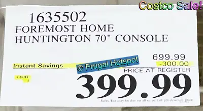 Foremost Home Huntington 70 inch Accent Console | Costco Sale Price | Item 1635502