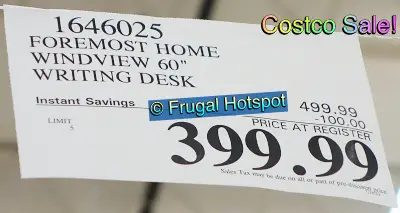Foremost Home Windview 60 inch Writing Desk | Costco Sale Price
