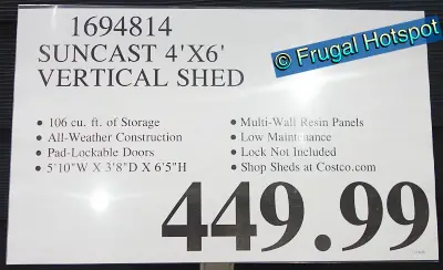 Suncast Extra Large Vertical Shed | Costco Price