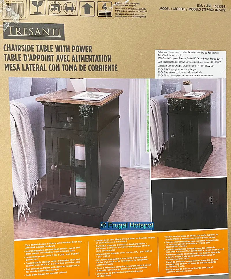 Tresanti Nathaniel Chairside Table with Power | Costco