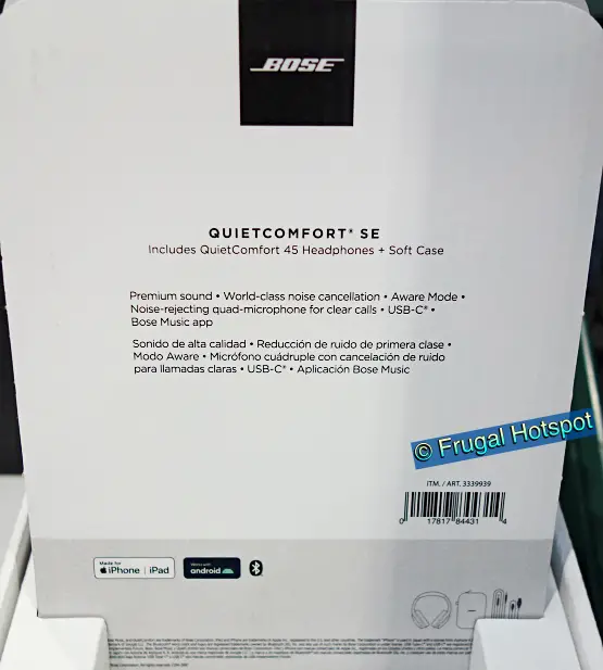 Bose QuietComfort 45 SE Noise Cancelling Over-the-Ear Headphones | features | Costco