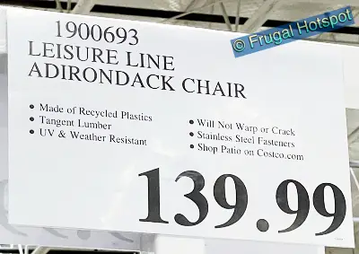 Leisure Line Classic Adirondack Chair by Tangent | Costco Price