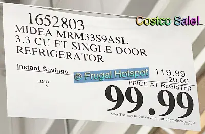 Midea 3.3 Cu Ft Single Door Mini Fridge | Costco Sale Price | Item 1652803