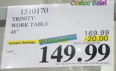 Costco Sale Price | Trinity 48 Wood Top Work Table | Costco Item 1510170