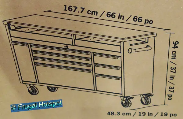 Dimensions | TRINITY 66 Stainless Steel Rolling Workbench | Costco | Item 2323045