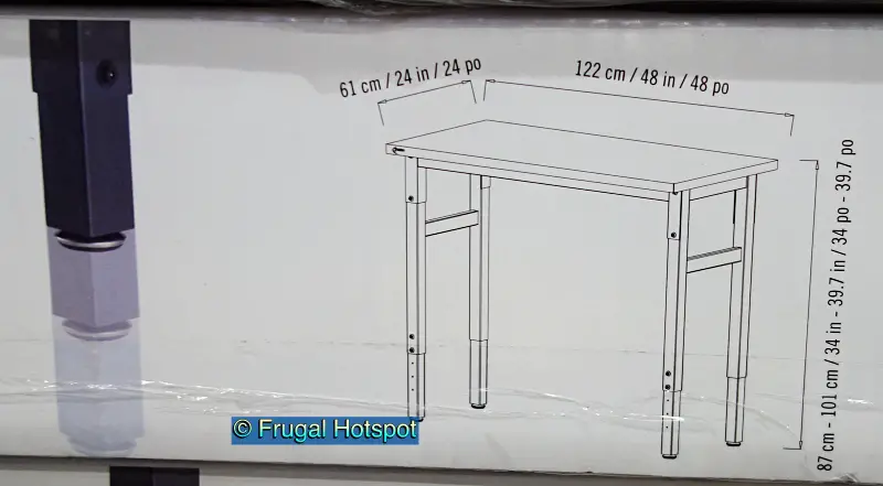 Dimensions | Trinity 48 Wood Top Work Table | Costco Item 1510170