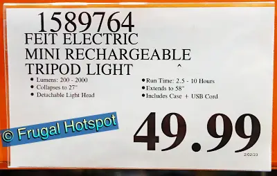 Feit Electric 2,000 Lumen Rechargeable LED Work Light with Tripod | Costco Price | Item 1589764