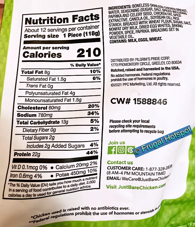 Nutrition Facts and Ingredients | Just Bare Lightly Breaded Chicken Breast Original Fillets | Costco 1588846
