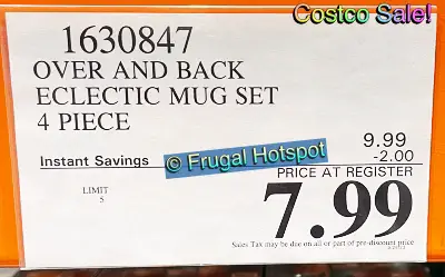 Over and Back Set of 4 Mugs | Costco Sale Price | Item 1630847