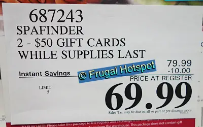 Spafinder Gift Cards | Costco Sale Price | Item 687243