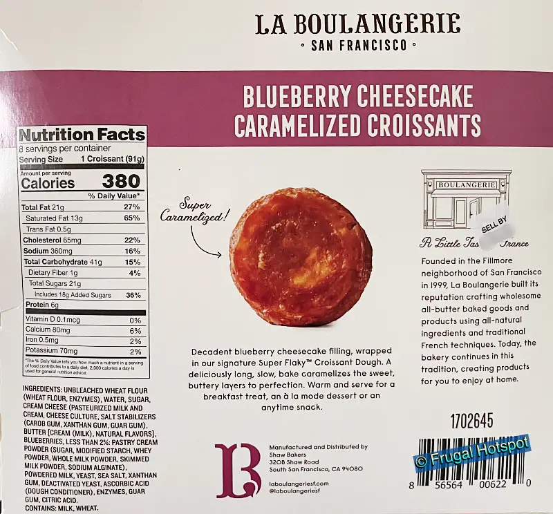 La Boulangerie San Francisco Blueberry Cheesecake Caramelized Croissants | Nutrition Facts and Ingredients | Costco