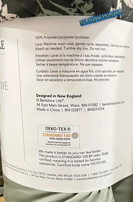 Care instructions | Berkshire Life Reversible Down Alternative Blanket at Costco | Item 1590117 or 1590116