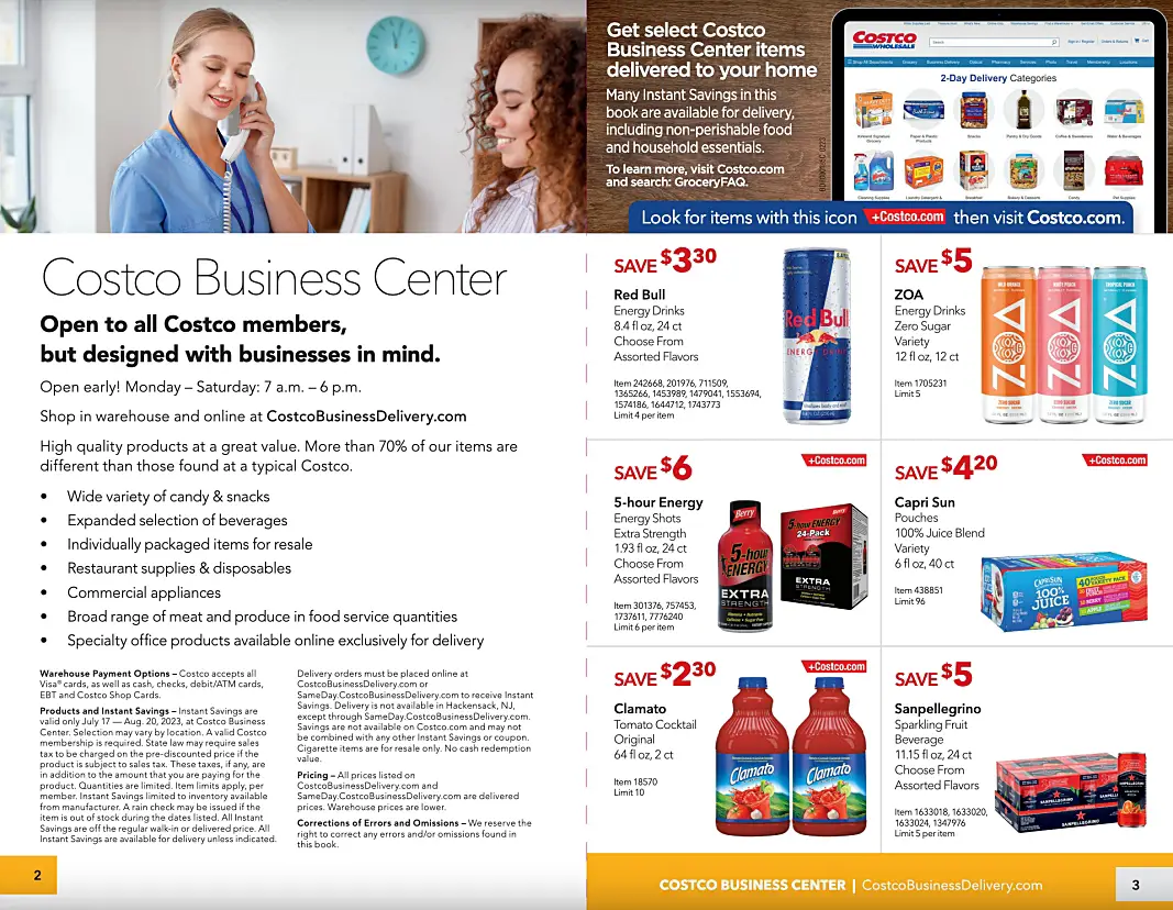 Costco Business Center Coupon Book JULY AUGUST 2023 | P 2 and 3