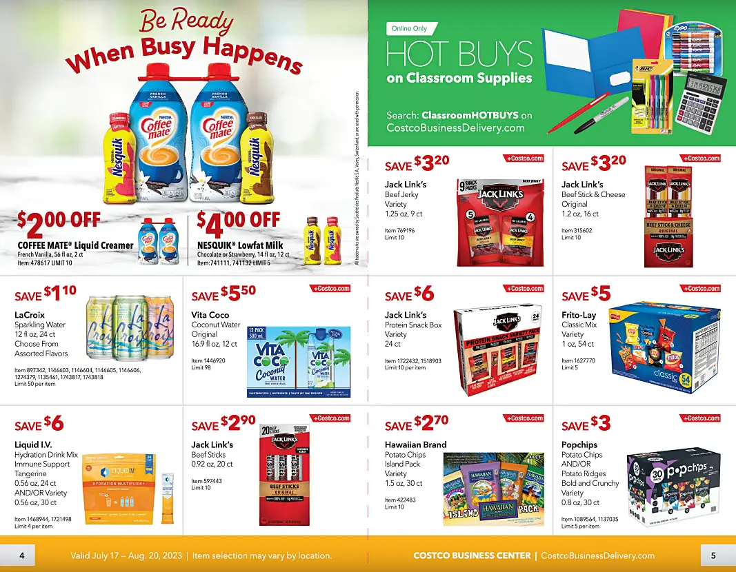 Costco Business Center Coupon Book JULY AUGUST 2023 | P 4 and 5
