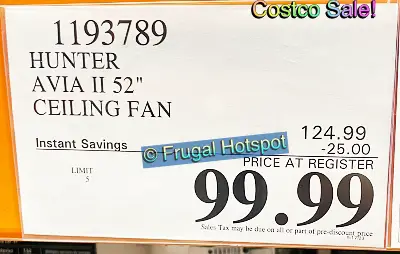 Hunter Avia II LED 52 Ceiling Fan | Costco Sale Price | Item 1193789
