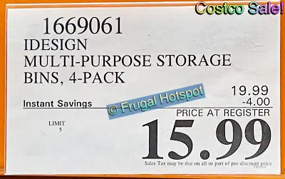 iDesign Linus Plastic Fridge Pantry Kitchen Organizer Bins 4-Piece Set | Costco Sale Price | Item 1669061