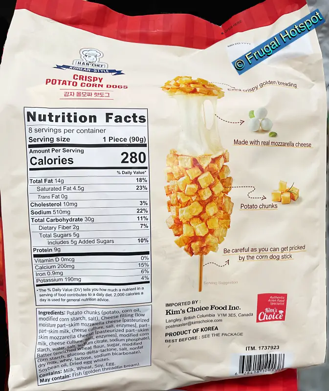 Nutrition Facts and Ingredients | Han Chef Korean Cuisine Korean-Style Crispy Potato Corn Dogs | Costco 1737923