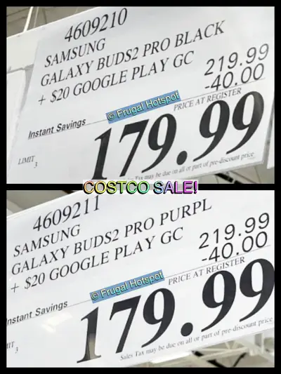 Sale Price | Samsung Galaxy Buds2 Pro in Black OR Purple | Costco 4609211 or 4609210