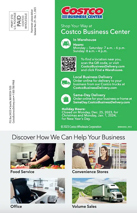 Costco Business Center Coupon Book DECEMBER 2023 and JANUARY 2024 | Back Cover