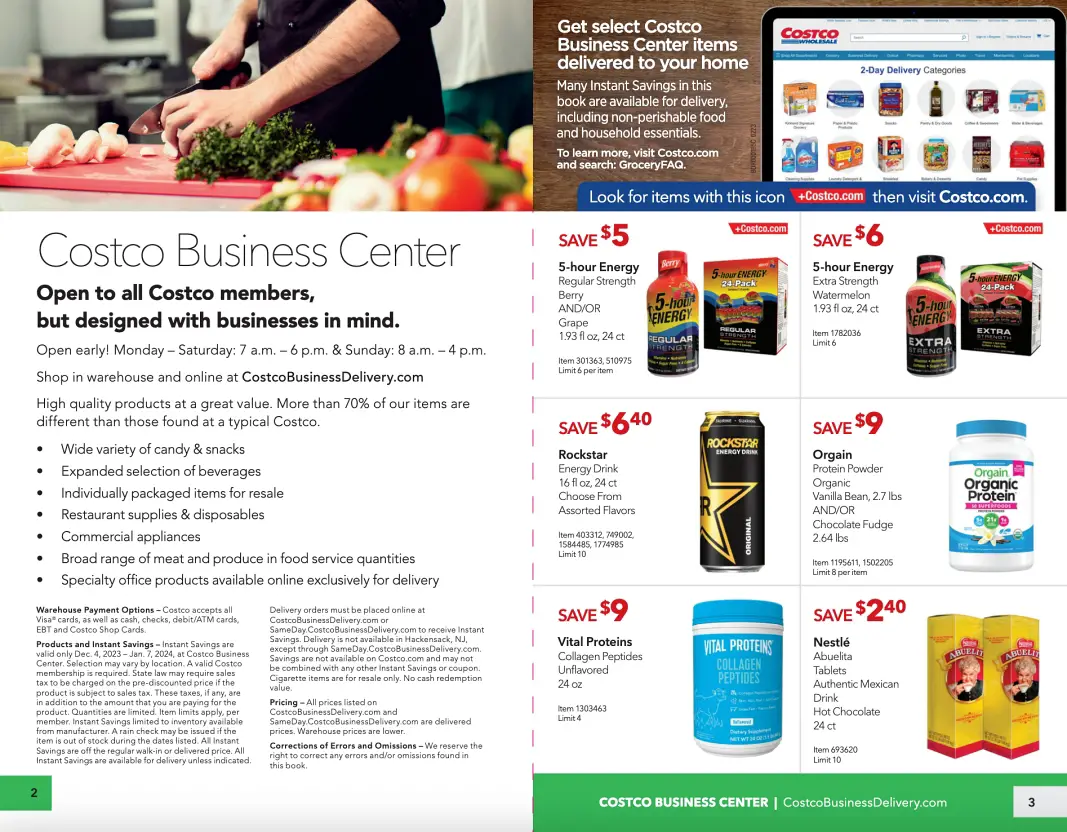 Costco Business Center Coupon Book DECEMBER 2023 and JANUARY 2024 | P 2 and 3