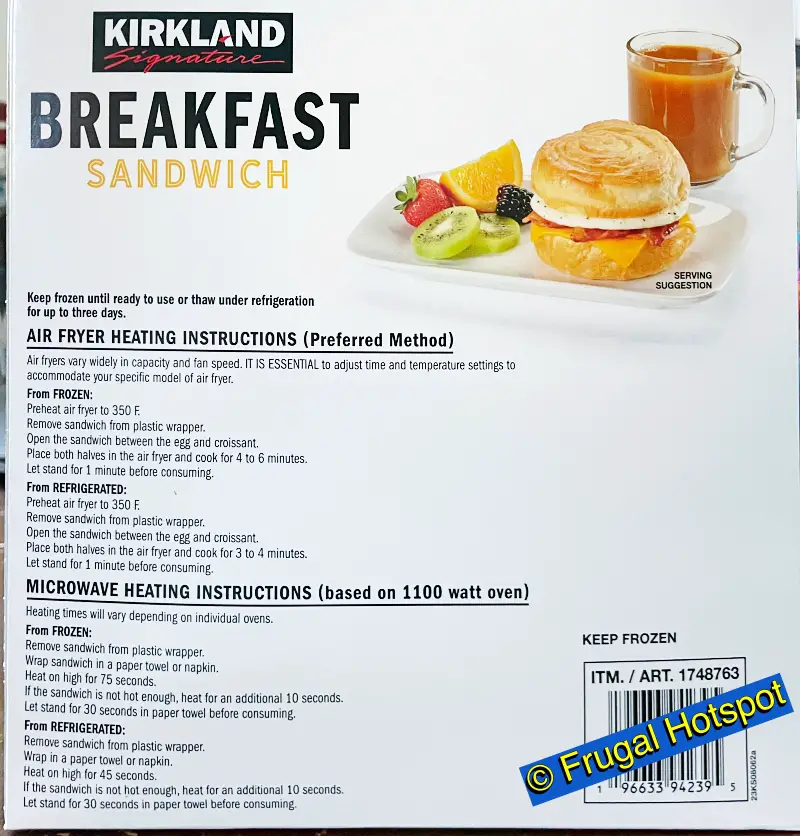 Kirkland Signature Croissant Bacon Egg and Cheese Breakfast Sandwich | Heating Instructions | Costco Item 1748763