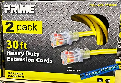 Prime 30 ft Yellow Heavy Duty Extension Cord with Indicator Light 2 pack | Costco 1718623