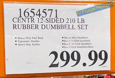 Centr 5 to 30 lb Dumbbell Weight Set with Rack | Costco Price | 1654571