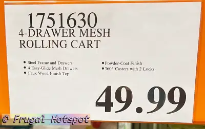 4 Drawer Mesh Rolling Cart | Costco Price | Item 1751630