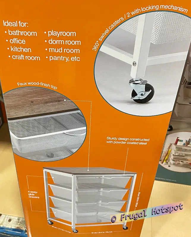 4 Drawer Mesh Rolling Cart features | Costco Item 1751630