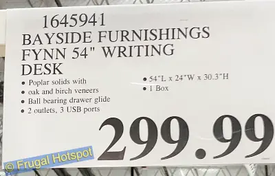 Bayside Furnishings Fynn Writing Desk by Whalen | Costco Price | Item 1645941