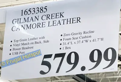 Gilman Creek Canmore Leather Power Recliner with Power Headrest | Costco Price | Item 1653385