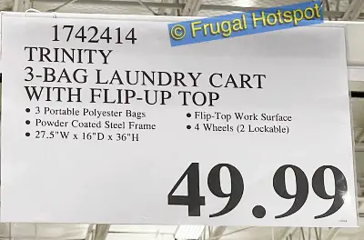 Trinity 3 Bag Laundry Cart with Flip Up Top | Costco Price