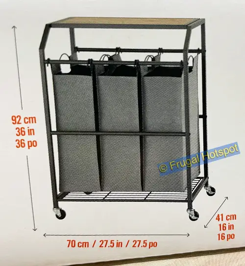Trinity 3 Bag Laundry Cart with Flip Up Top Dimensions | Costco Item 1742414