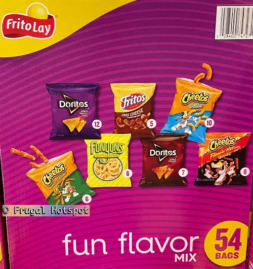 Frito Lay Fun Flavor Mix | 12 Spicy Sweet Chili Doritos + 5 Chili Cheese Fritos + 10 Cheetos Puffs + 6 Cheddar Jalapeno Cheetos + 6 Funyuns + 7 Spicy Nacho Doritos + 8 Flamin Hot Cheetos | Costco